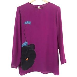 Magenta Floral Chiffon Long Sleeve Tunic